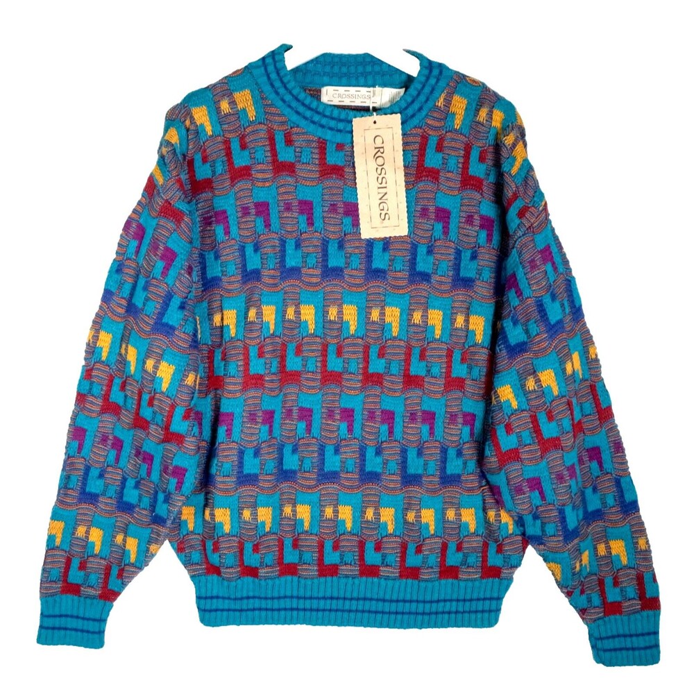 Vintage Crossings Sweatshirt Medium NWT 90s Abstract Geometric Diamond Knit